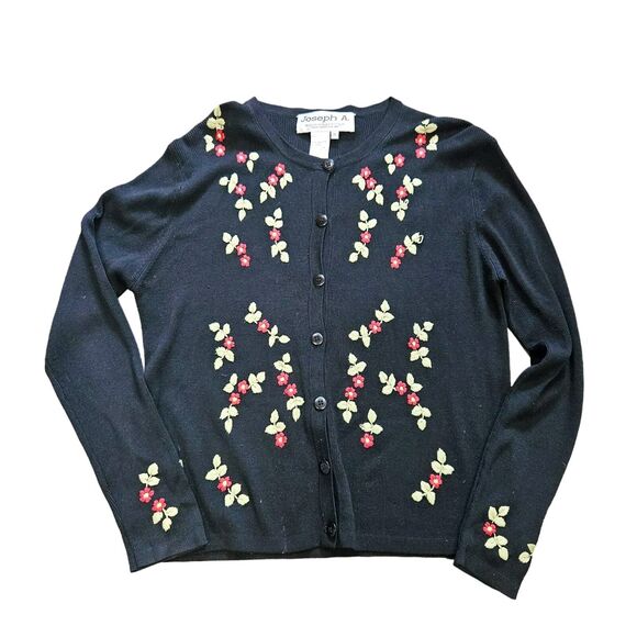 Vtg Joseph A Embroidered Floral Cardigan Sweater Womens M Cottagecore Boho Gma - Picture 1 of 8